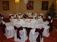 White Cover with Burgundy Sash and Burgundy Runners